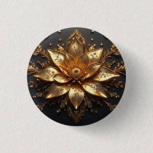 Chapa Redonda De 2,5 Cm Flor de Oro Lujosa