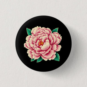 Chapa Redonda De 2,5 Cm Flor de peones rosados vintage