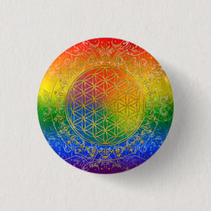 Chapa Redonda De 2,5 Cm Flor de vida - Ornamento en oro arco iris