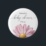 Chapa Redonda De 2,5 Cm Flor silvestre rosa - Ducha para bebé<br><div class="desc">La simple invitación a la ducha para bebés cuenta con hermosas flores silvestres de margarita rosa pintadas a mano y un guión elegante de caligrafía que es perfecto para duchas de primavera,  verano o otoño. Elementos coincidentes disponibles.</div>