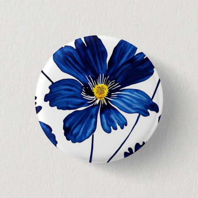 Chapa Redonda De 2,5 Cm Floral azul marino (Anverso)