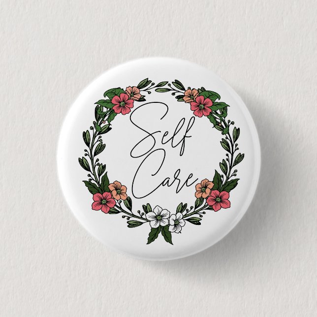 Chapa Redonda De 2,5 Cm Floral de Autocuidado  (Anverso)