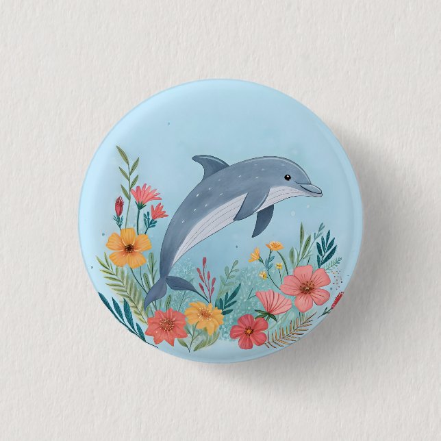 Chapa Redonda De 2,5 Cm Floral Dolphin (Anverso)