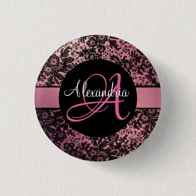 Chapa Redonda De 2,5 Cm Floral morada rosa negra personalizada (Anverso)