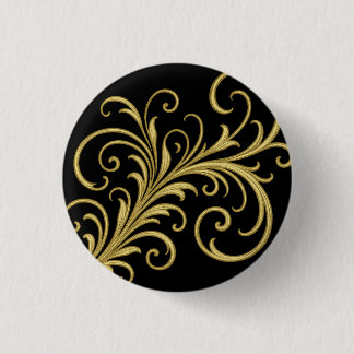 Chapa Redonda De 2,5 Cm Florece la caligrafía ornamental dorada