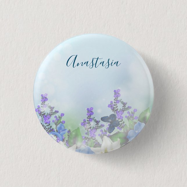 Chapa Redonda De 2,5 Cm Flores azules modernas (Anverso)