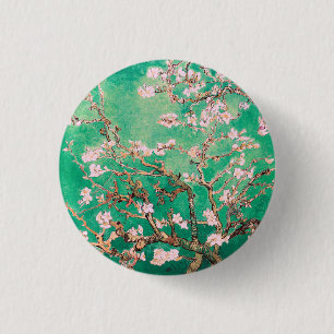 Chapa Redonda De 2,5 Cm Flores de almendra de Van Gogh verde