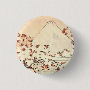 Chapa Redonda De 2,5 Cm Flores de cerezo debajo del monte Fuji