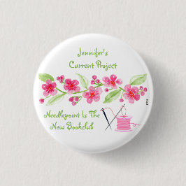 Chapa Redonda De 2,5 Cm Flores de Cerezo Pintadas a Mano Bordado de Aguja