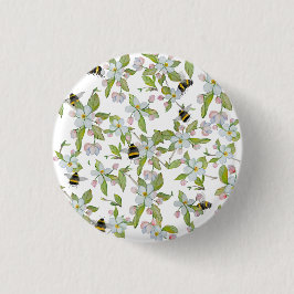 Chapa Redonda De 2,5 Cm Flores de jardín de primavera y abejorros