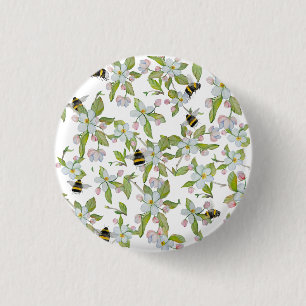 Chapa Redonda De 2,5 Cm Flores de jardín de primavera y abejorros