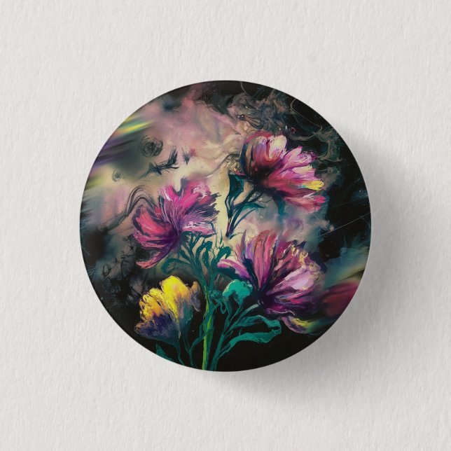 Chapa Redonda De 2,5 Cm Flores florecientes (Anverso)