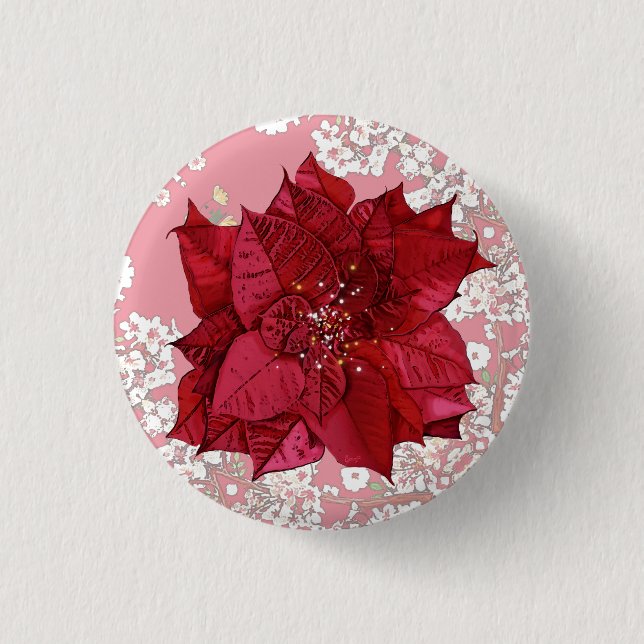 Chapa Redonda De 2,5 Cm Flores para Navidad (Anverso)
