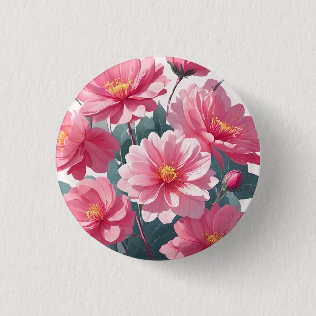 Chapa Redonda De 2,5 Cm Flores Rosadas (Anverso)