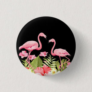 Chapa Redonda De 2,5 Cm Flores Tropicales y Diseño de Flamencos