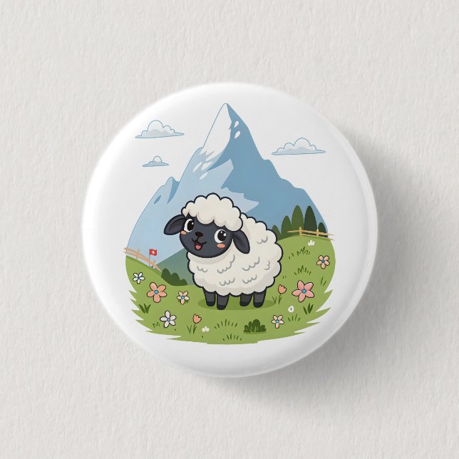 Chapa Redonda De 2,5 Cm Fluffiest Lawn Mower – Adorable Blacknose Sheep (Anverso)