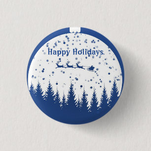 Chapa Redonda De 2,5 Cm Fondo azul con Navidad de bolas y pino