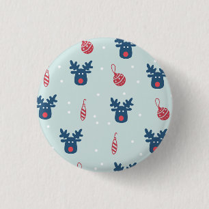 Chapa Redonda De 2,5 Cm Fondo Azul con Rudolph y bolas de Navidad