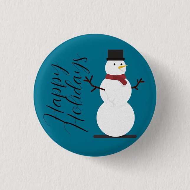 Chapa Redonda De 2,5 Cm Fondo Azul Con Snowman (Anverso)