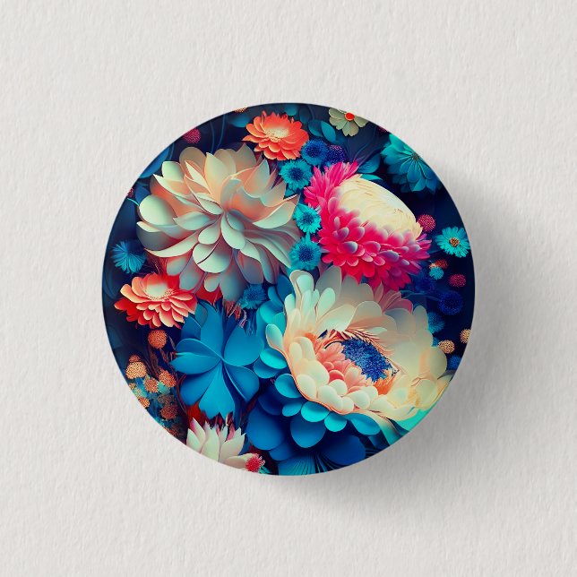 Chapa Redonda De 2,5 Cm Fondo de las flores azules-1 (Anverso)