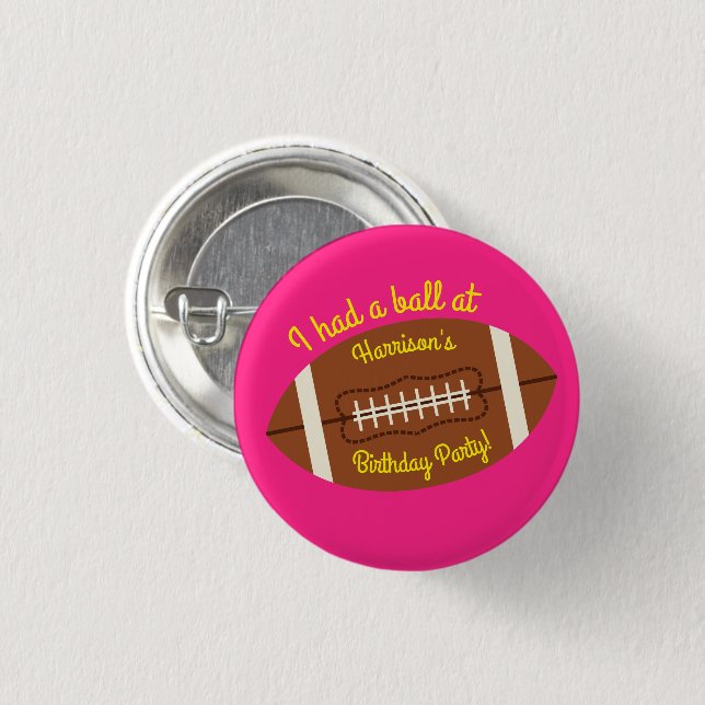 Chapa Redonda De 2,5 Cm Football Sports Birthday Party Pink (Anverso y reverso)