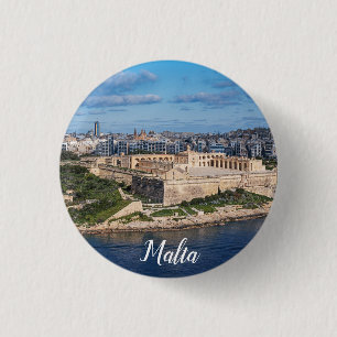 Chapa Redonda De 2,5 Cm Fort Manoel y Sliema desde La Valeta, Malta