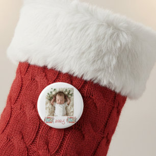 Chapa Redonda De 2,5 Cm Foto de bebé primera Navidad roja personalizar