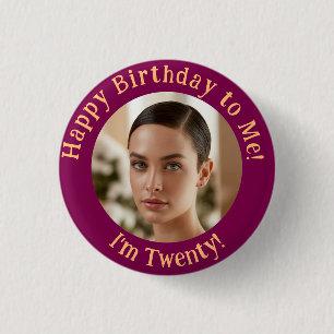 Chapa Redonda De 2,5 Cm Foto de cumpleaños personalizada Tu tarjeta de ima