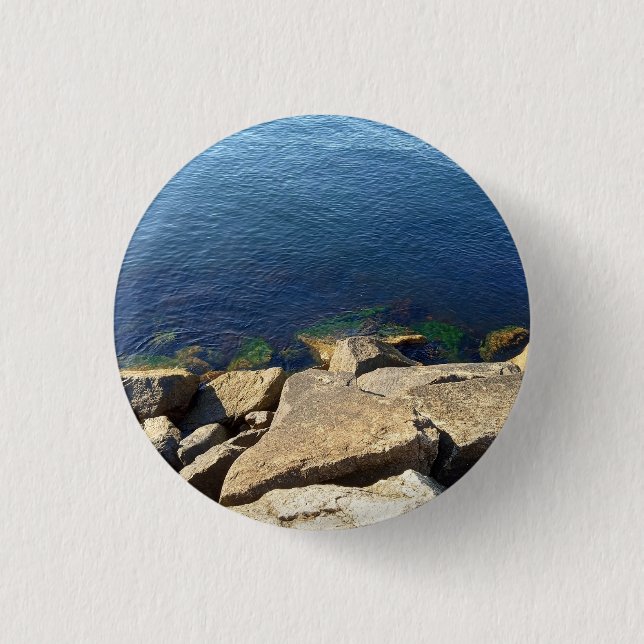 Chapa Redonda De 2,5 Cm Foto de Deep Blue Atlantic Ocean Rocky Cliff (Anverso)