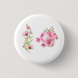 Chapa Redonda De 2,5 Cm Foto de flor de peonía rosa Vintage Blush