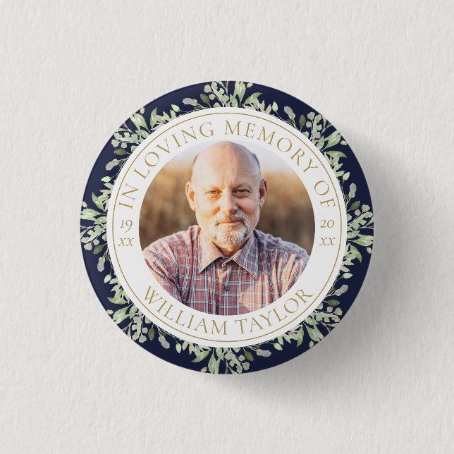 Chapa Redonda De 2,5 Cm Foto de Funeral de Recuerdo de Greenery (Anverso)