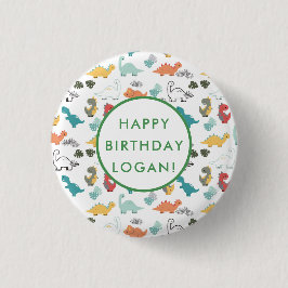 Chapa Redonda De 2,5 Cm Foto de la fiesta de cumpleaños de Dinosaur