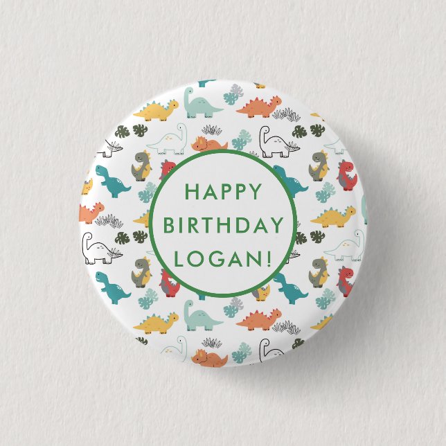 Chapa Redonda De 2,5 Cm Foto de la fiesta de cumpleaños de Dinosaur (Anverso)