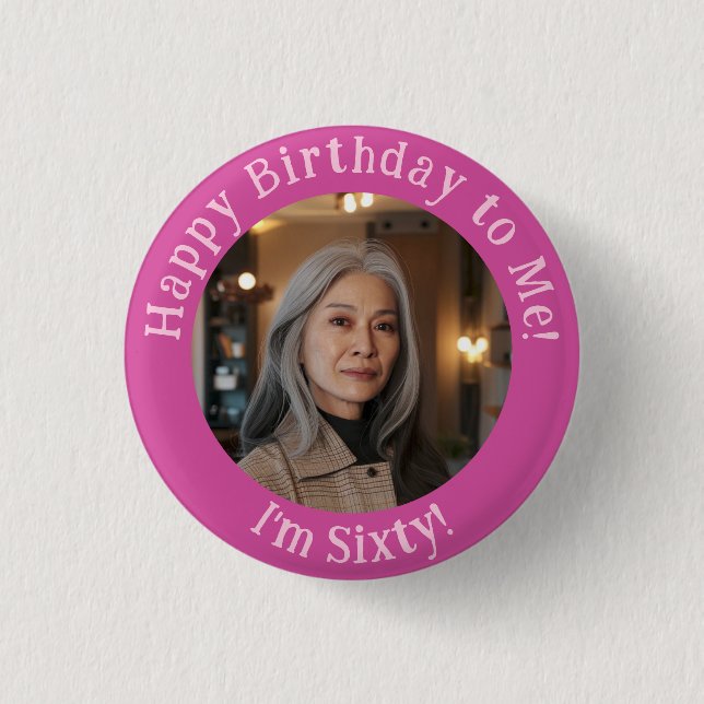 Chapa Redonda De 2,5 Cm Foto personalizada de cumpleaños, tarjeta de image (Anverso)