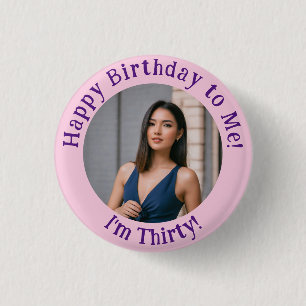 Chapa Redonda De 2,5 Cm Foto personalizada de cumpleaños, tarjeta de image