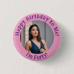 Chapa Redonda De 2,5 Cm Foto personalizada de cumpleaños, tarjeta de image