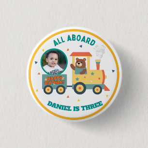 Chapa Redonda De 2,5 Cm Foto personalizada del tren de cumpleaños de niños
