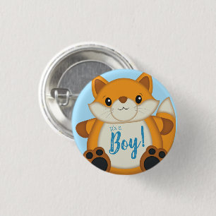 Chapa Redonda De 2,5 Cm Fox Baby Shower Blue