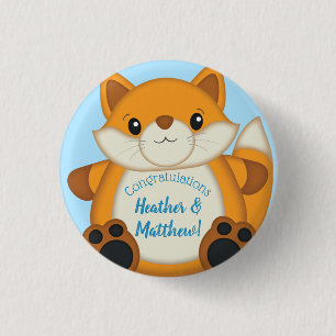 Chapa Redonda De 2,5 Cm Fox Baby Shower Blue