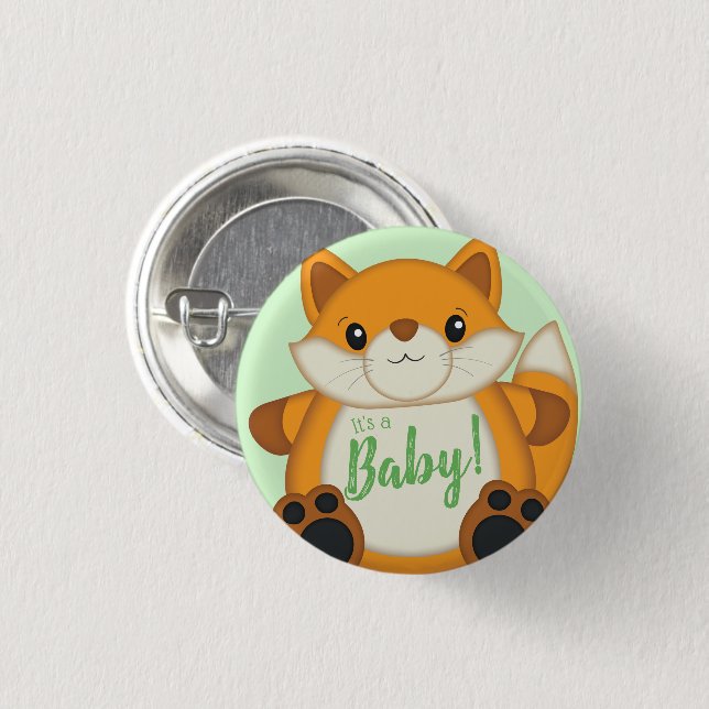 Chapa Redonda De 2,5 Cm Fox Baby Shower Green (Anverso y reverso)