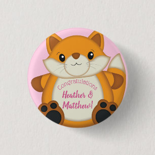 Chapa Redonda De 2,5 Cm Fox Baby Shower Pink