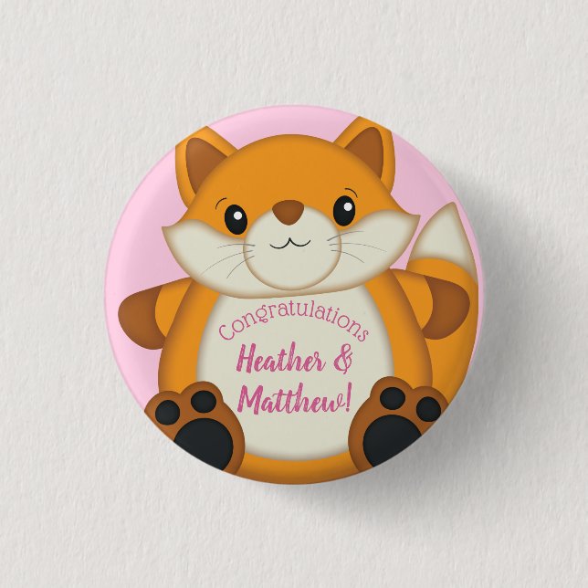 Chapa Redonda De 2,5 Cm Fox Baby Shower Pink (Anverso)