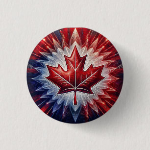 Chapa Redonda De 2,5 Cm Fractal de bandera canadiense de hoja de arce