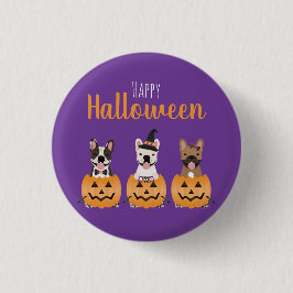 Chapa Redonda De 2,5 Cm French Bulldogs Happy Halloween