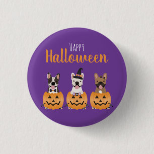 Chapa Redonda De 2,5 Cm French Bulldogs Happy Halloween