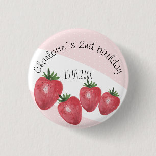 Chapa Redonda De 2,5 Cm Fresas Acuarela Pintadas a Mano sobre Rubor
