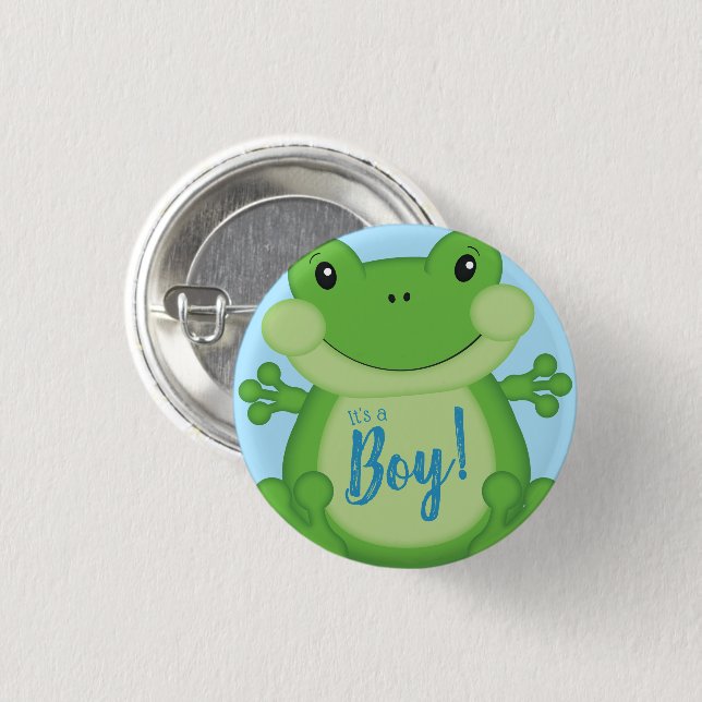 Chapa Redonda De 2,5 Cm Frog Baby Shower Blue (Anverso y reverso)