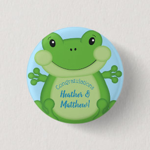 Chapa Redonda De 2,5 Cm Frog Baby Shower Blue