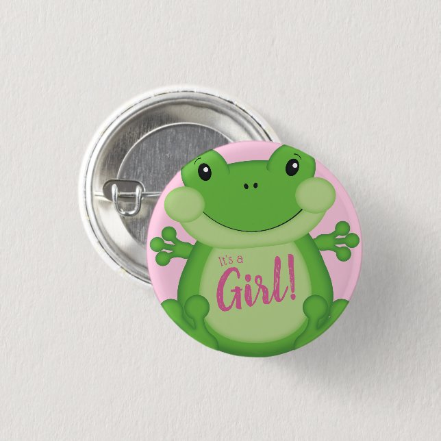 Chapa Redonda De 2,5 Cm Frog Baby Shower Pink (Anverso y reverso)