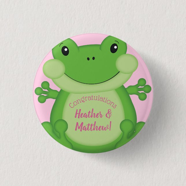 Chapa Redonda De 2,5 Cm Frog Baby Shower Pink (Anverso)